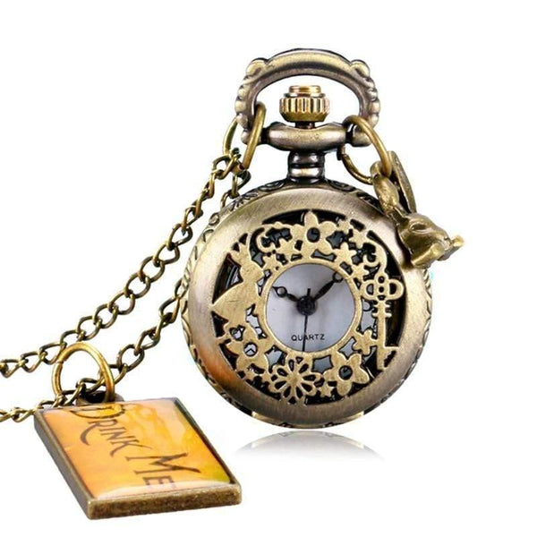 Planet Gates Alice In Wonderland Drink Me Tag Women Rabbit Flower Pocket Watch Necklace Pendant Novelty Christmas Gifts Box Sets