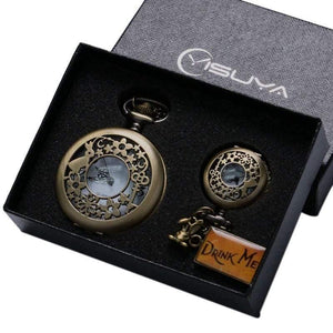 Planet Gates Alice In Wonderland Drink Me Tag Women Rabbit Flower Pocket Watch Necklace Pendant Novelty Christmas Gifts Box Sets