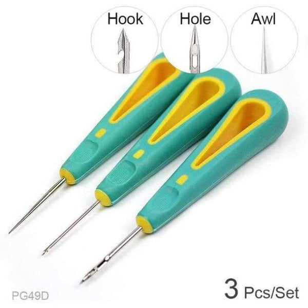 Planet Gates All 3 PCS Sewing Awl Hand Stitcher Shoe Canvas Leather Repair Tool for DIY Craft Leather, Straight Needle Curved Needle and Hole Needle