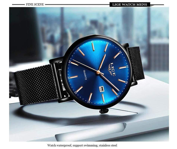Planet Gates All black / China Mens Watches Top Brand Luxury Sport Watch Ultrathin Mesh Casual Waterproof Quartz Watch Men Blue Clock Relogio Masculino