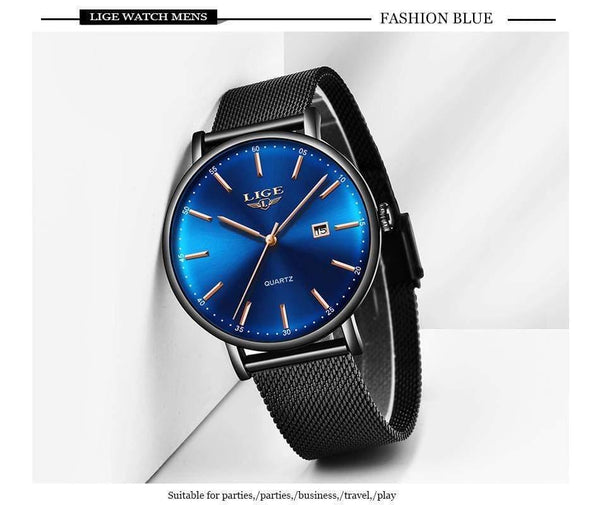 Planet Gates All black / China Mens Watches Top Brand Luxury Sport Watch Ultrathin Mesh Casual Waterproof Quartz Watch Men Blue Clock Relogio Masculino