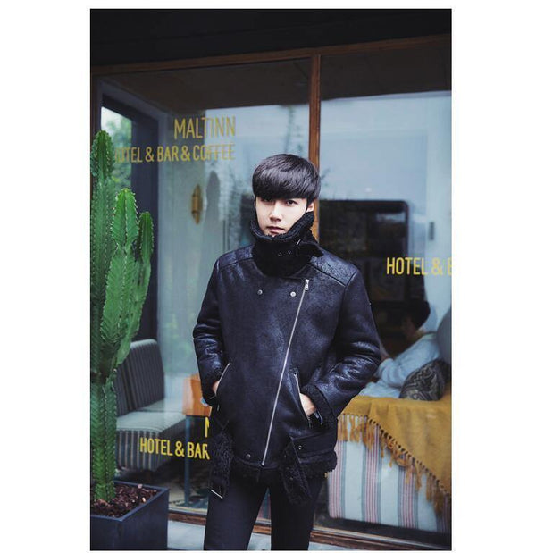 Planet Gates all black / M Thick Warm Oblique Zipper Unique Designer Mens Suede Jackets Coat With Fur Lining Winter