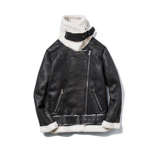 Thick Warm Oblique Zipper Unique Designer Mens Suede Jackets Coat With Fur Lining Winter - Planet Gates