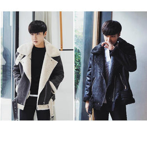 Planet Gates all black / M Thick Warm Oblique Zipper Unique Designer Mens Suede Jackets Coat With Fur Lining Winter