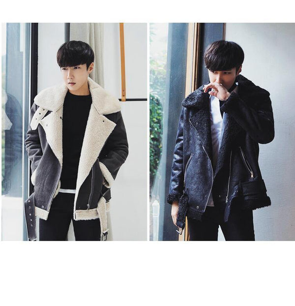 Planet Gates all black / M Thick Warm Oblique Zipper Unique Designer Mens Suede Jackets Coat With Fur Lining Winter