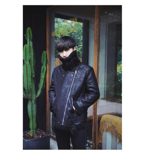 Planet Gates all black / M Thick Warm Oblique Zipper Unique Designer Mens Suede Jackets Coat With Fur Lining Winter