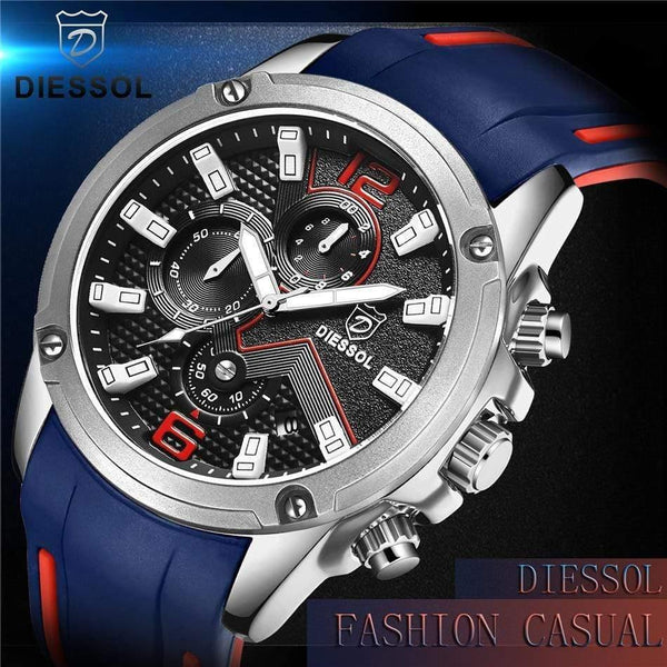 Planet Gates All Black Men's Fashion Chronograph Sport Quartz Watch Mens Watches Top Brand Luxury Rubber Band Business Watch Relogio Masculino