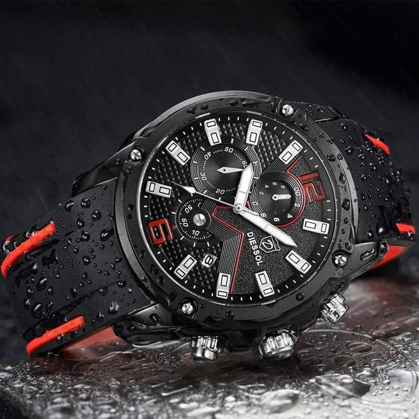 Planet Gates All Black Men's Fashion Chronograph Sport Quartz Watch Mens Watches Top Brand Luxury Rubber Band Business Watch Relogio Masculino