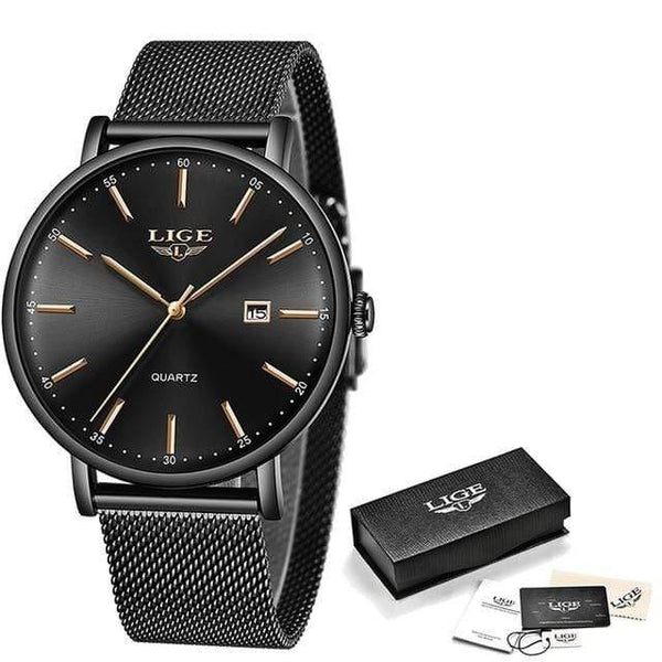 Planet Gates all black Mens Watches Top Brand Luxury Casual Quartz Wristwatch Men Fashion Stainless Steel Waterproof Sport Chronograph+Box