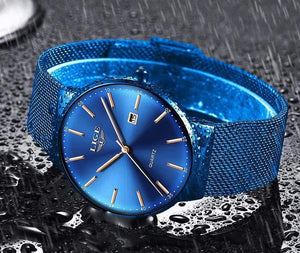 Planet Gates All black Mens Watches Top Brand Luxury Fashion Watch Slim Mesh Date Waterproof Quartz Watch For Men Blue Clock