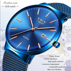 Planet Gates All black Mens Watches Top Brand Luxury Fashion Watch Slim Mesh Date Waterproof Quartz Watch For Men Blue Clock