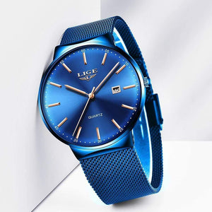 Planet Gates All black Mens Watches Top Brand Luxury Fashion Watch Slim Mesh Date Waterproof Quartz Watch For Men Blue Clock