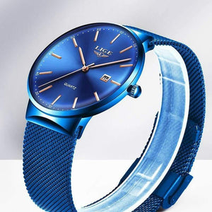 Planet Gates All black Mens Watches Top Brand Luxury Fashion Watch Slim Mesh Date Waterproof Quartz Watch For Men Blue Clock