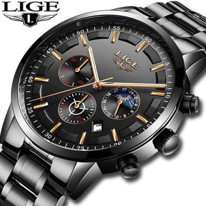Planet Gates All Black Rose Relojes 2018 Watch Men LIGE Fashion Sport Quartz Clock Mens Watches Top Brand Luxury Business Waterproof Watch Relogio Masculino