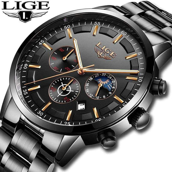 Planet Gates All Black Rose Relojes 2018 Watch Men LIGE Fashion Sport Quartz Clock Mens Watches Top Brand Luxury Business Waterproof Watch Relogio Masculino