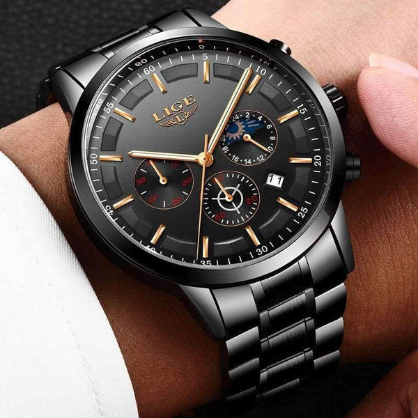 Planet Gates All Black Rose Relojes 2018 Watch Men LIGE Fashion Sport Quartz Clock Mens Watches Top Brand Luxury Business Waterproof Watch Relogio Masculino