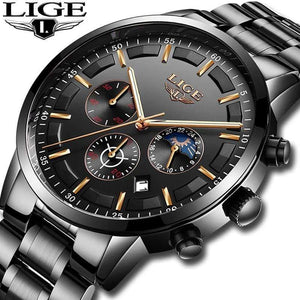 Planet Gates All Black Rose Watch Men LIGE Fashion Sport Quartz Clock Mens Watches Top Brand Luxury Business Waterproof Watch Relogio Masculino