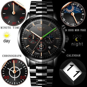Planet Gates All Black Rose Watch Men LIGE Fashion Sport Quartz Clock Mens Watches Top Brand Luxury Business Waterproof Watch Relogio Masculino