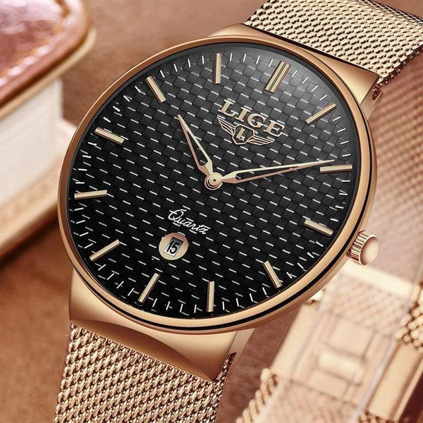 Planet Gates All-gold Mens Watches Top Luxury brand All steel Slim quartz black Watch Men Military sports waterproof watch Relogio masculino