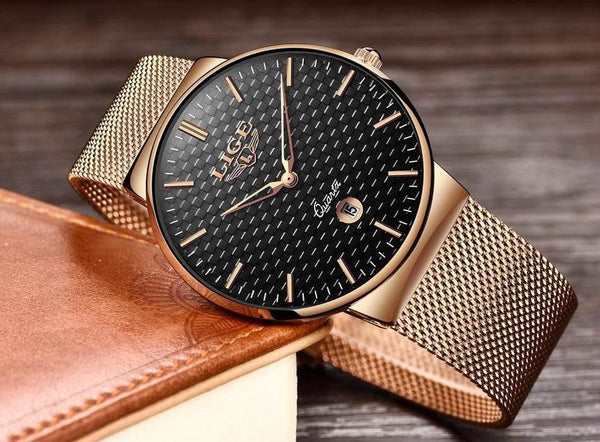 Planet Gates All-gold Mens Watches Top Luxury brand All steel Slim quartz black Watch Men Military sports waterproof watch Relogio masculino