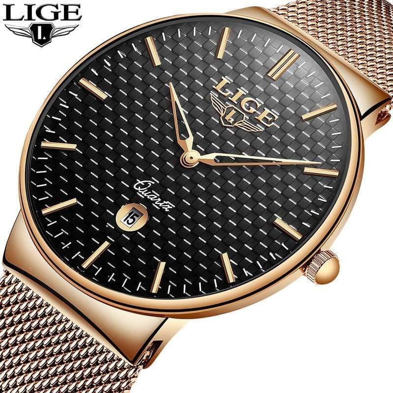Planet Gates All-gold Mens Watches Top Luxury brand All steel Slim quartz black Watch Men Military sports waterproof watch Relogio masculino