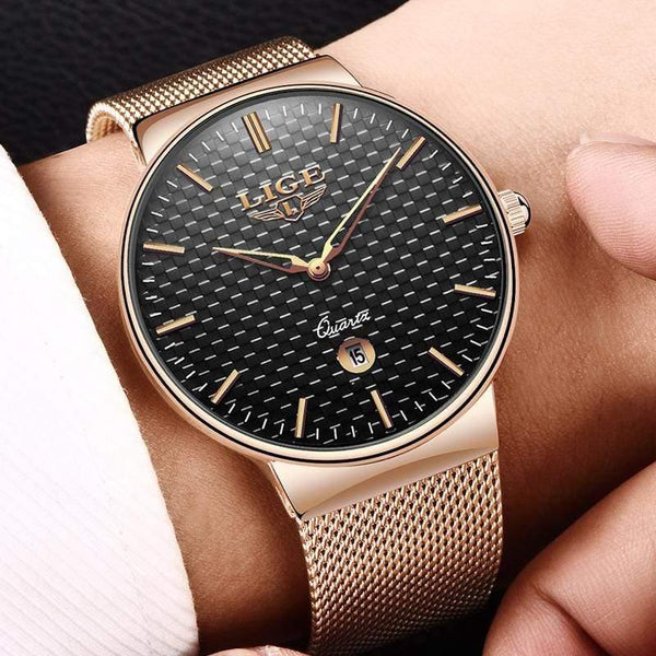 Planet Gates All-gold Mens Watches Top Luxury brand All steel Slim quartz black Watch Men Military sports waterproof watch Relogio masculino
