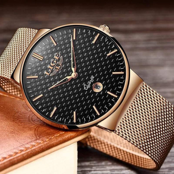 Planet Gates All-gold Mens Watches Top Luxury brand All steel Slim quartz black Watch Men Military sports waterproof watch Relogio masculino