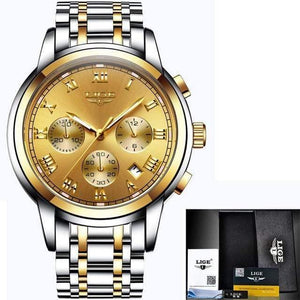 Planet Gates all gold steel Watches Men Luxury Brand LIGE Chronograph Men Sports Watches Waterproof Full Steel Quartz Men's Watch Relogio Masculino