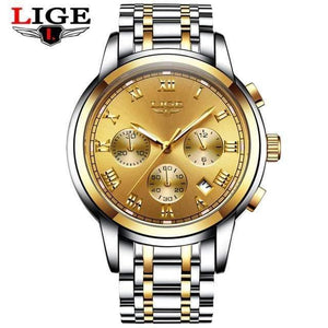 Planet Gates all gold steel Watches Men Luxury Brand LIGE Chronograph Men Sports Watches Waterproof Full Steel Quartz Men's Watch Relogio Masculino