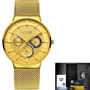 Planet Gates all yellow Mens Watches Fashion Top Brand Luxury Quartz Watch Men Casual Slim Mesh Steel Date Waterproof Sport Watch Relogio Masculino