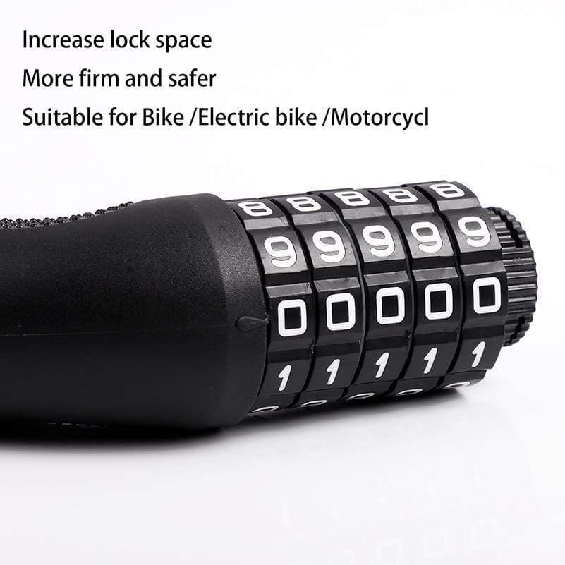 Planet Gates Alloy Chain Bike Lock 5-Digit Password Anti-Theft Bicycle Lock for Motorcycle Cycling Security Reflective Locks