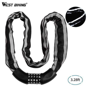 Planet Gates Alloy Chain Bike Lock 5-Digit Password Anti-Theft Bicycle Lock for Motorcycle Cycling Security Reflective Locks