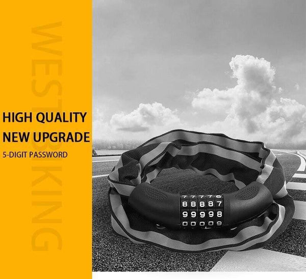 Planet Gates Alloy Chain Bike Lock 5-Digit Password Anti-Theft Bicycle Lock for Motorcycle Cycling Security Reflective Locks