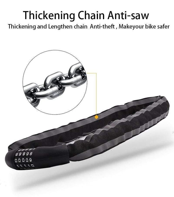Planet Gates Alloy Chain Bike Lock 5-Digit Password Anti-Theft Bicycle Lock for Motorcycle Cycling Security Reflective Locks