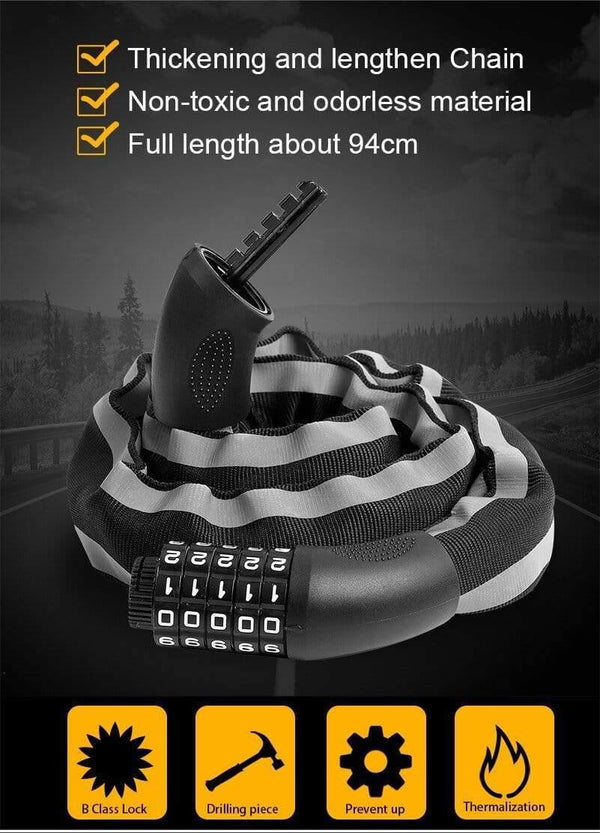 Planet Gates Alloy Chain Bike Lock 5-Digit Password Anti-Theft Bicycle Lock for Motorcycle Cycling Security Reflective Locks
