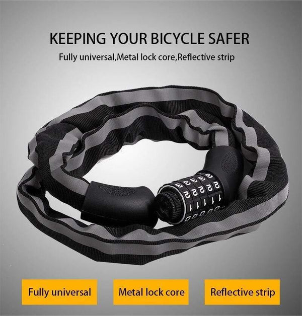 Planet Gates Alloy Chain Bike Lock 5-Digit Password Anti-Theft Bicycle Lock for Motorcycle Cycling Security Reflective Locks