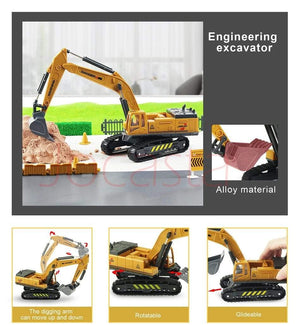 Planet Gates Alloy Engineering Vehicle Dump Truck Excavator Assembly Diecast Model Simulation Construction Cars Toys for Boys Children Gifts