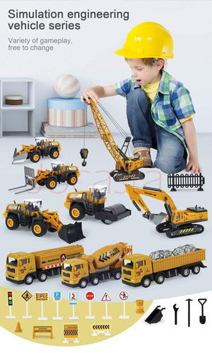Planet Gates Alloy Engineering Vehicle Dump Truck Excavator Assembly Diecast Model Simulation Construction Cars Toys for Boys Children Gifts