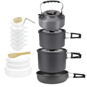 Planet Gates Aluminium Alloy Camping Pot Set 5 Person Outdoor Cookware for Camping Hiking Picnic Utensil with Tableware