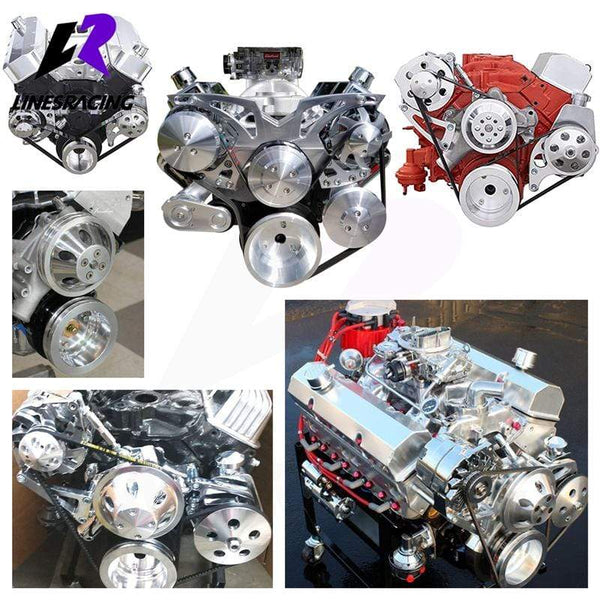 Planet Gates Aluminum Crankshaft Pulley Fit for Small Block Chevy 2 Groove LWP Long Water Pump for  350 Crank