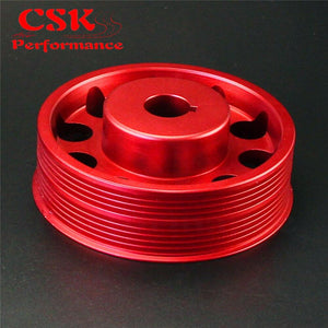 Planet Gates Aluminum Light-Weight Crankshaft Crank Pulley Fits For Subaru Impreza WRX STI Gray/Red/Black