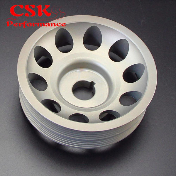 Planet Gates Aluminum Light-Weight Crankshaft Crank Pulley Fits For Subaru Impreza WRX STI Gray/Red/Black