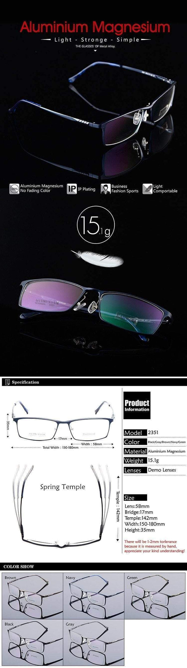 Planet Gates Aluminum Men Wide Face Prescription Eyeglasses  Full Rim Optical Frame Business Eye Glasses