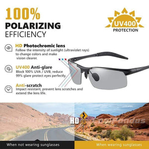 Planet Gates Aluminum Rimless Photochromic Sunglasses Men Polarized Day Night Driving Glasses Chameleon Anti-Glare gafas de sol hombre