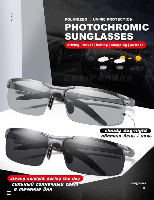 Planet Gates Aluminum Rimless Photochromic Sunglasses Men Polarized Day Night Driving Glasses Chameleon Anti-Glare gafas de sol hombre