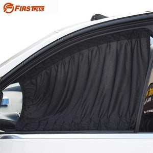 Planet Gates Aluminum Shrinkable Sun Blind Curtain Car Side Window Sun Shade Visor For SUV MPV Truck - Black (Pack of 2)