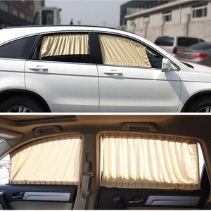 Planet Gates Aluminum Shrinkable Windowshade Curtain For Auto Car Front Rear Windows - Beige (Pack of 2)