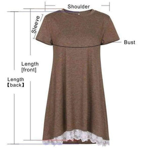 Planet Gates AM135 black / S Summer 2018 Casual Women T-shirt Short Sleeve O-neck Long Shirt Plus Size Women Clothing Hem Splice Lace Women Tops