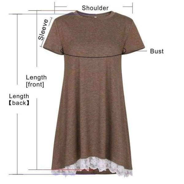 Planet Gates AM135 black / S Summer 2018 Casual Women T-shirt Short Sleeve O-neck Long Shirt Plus Size Women Clothing Hem Splice Lace Women Tops