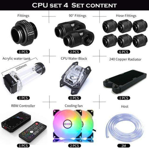 Planet Gates AMD CPU(Black) PC Split Water Cooling Kit Soft Tube,CPU+GPU Cooler Hose Set,Block+Pump Reservoir +Radiator+Fitting+Tube+Fans+Controller